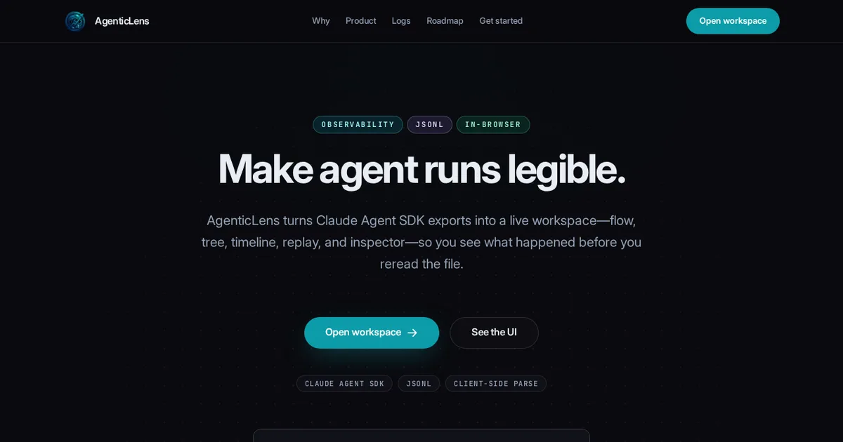 Screenshot von AgenticLens