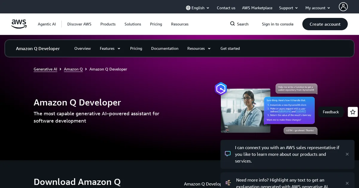 Screenshot von Amazon Q Developer
