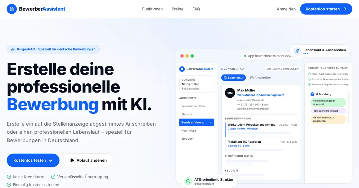 Screenshot von BewerberAssistent