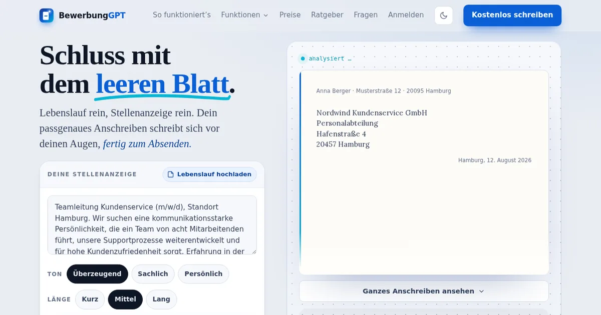 Screenshot von BewerbungGPT