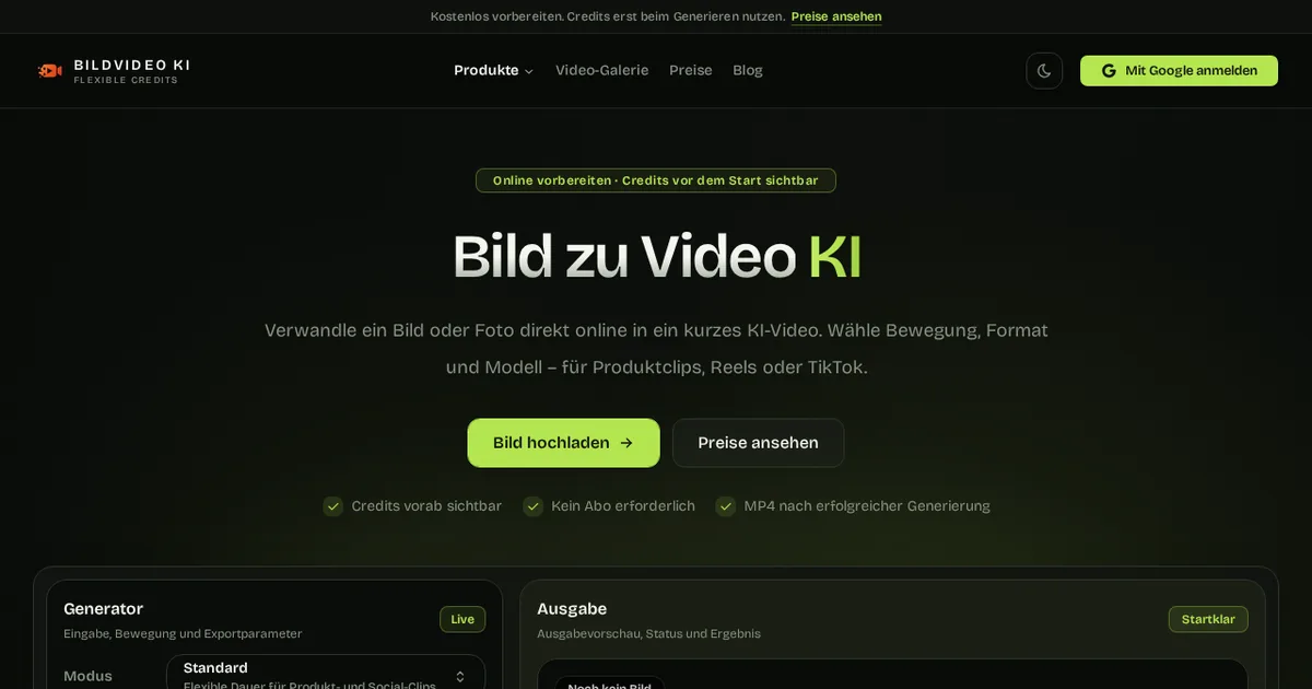 Screenshot von Bild zu Video KI