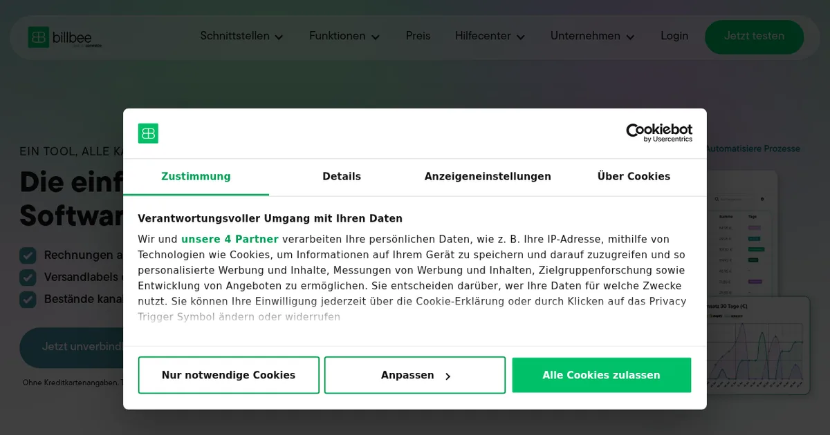Screenshot von BillBee