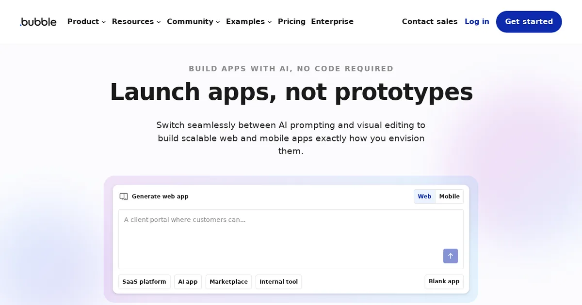 Screenshot von Bubble.io