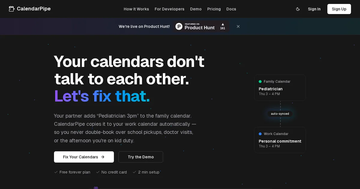 Screenshot von CalendarPipe