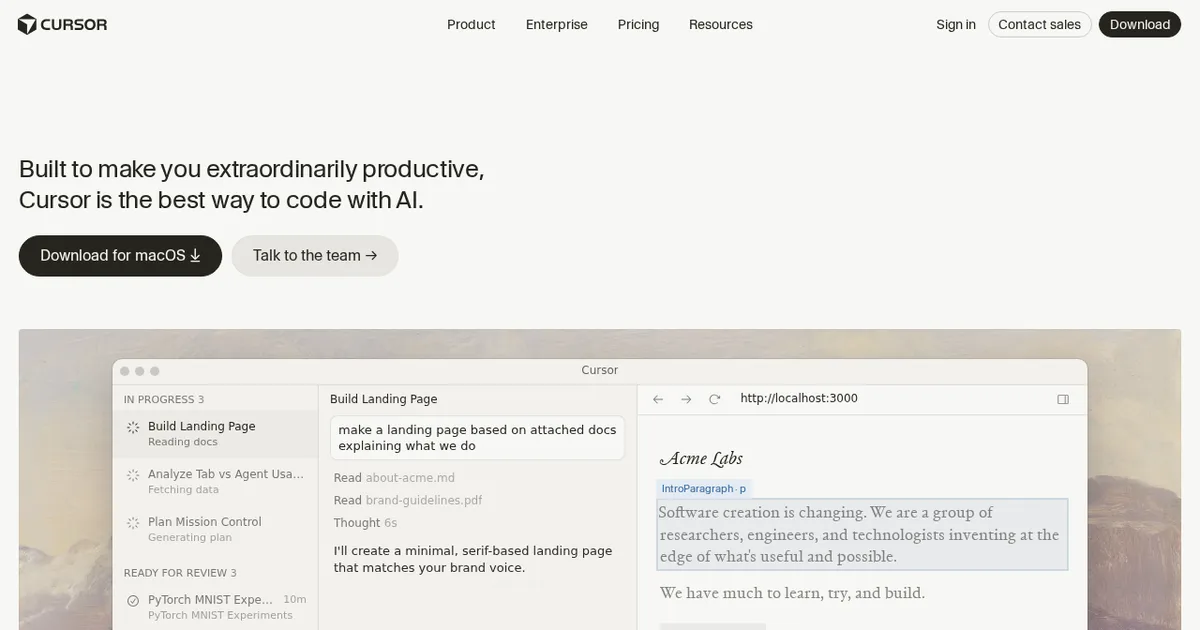 Screenshot von Cursor Tab