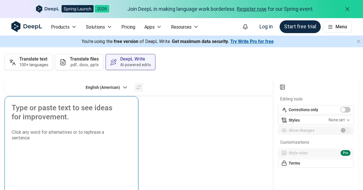 Screenshot von DeepL Write