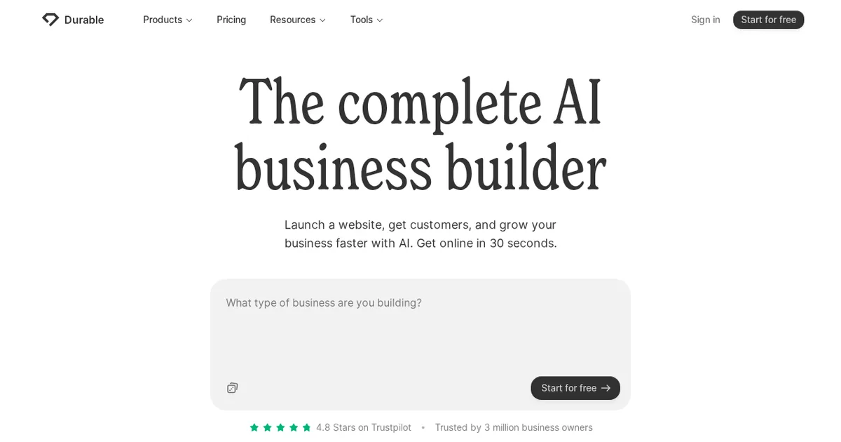 Screenshot von Durable AI