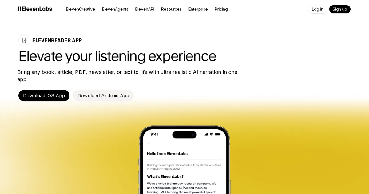 Screenshot von Eleven Labs Reader