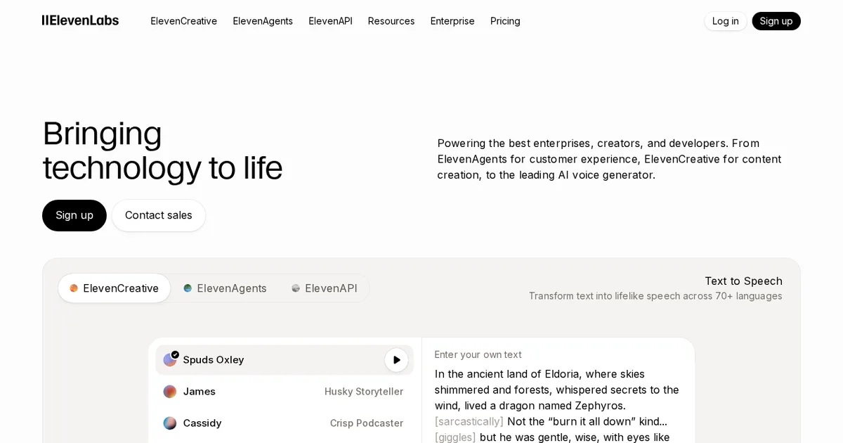 Screenshot von ElevenLabs