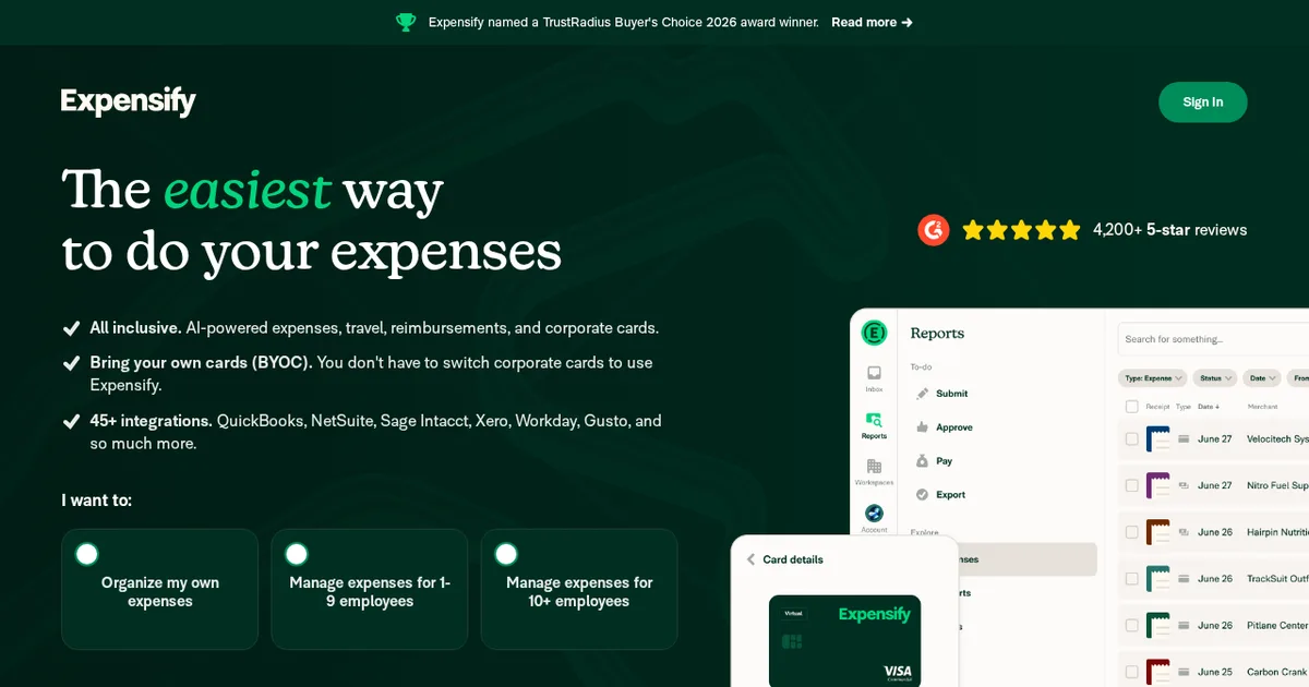 Screenshot von Expensify