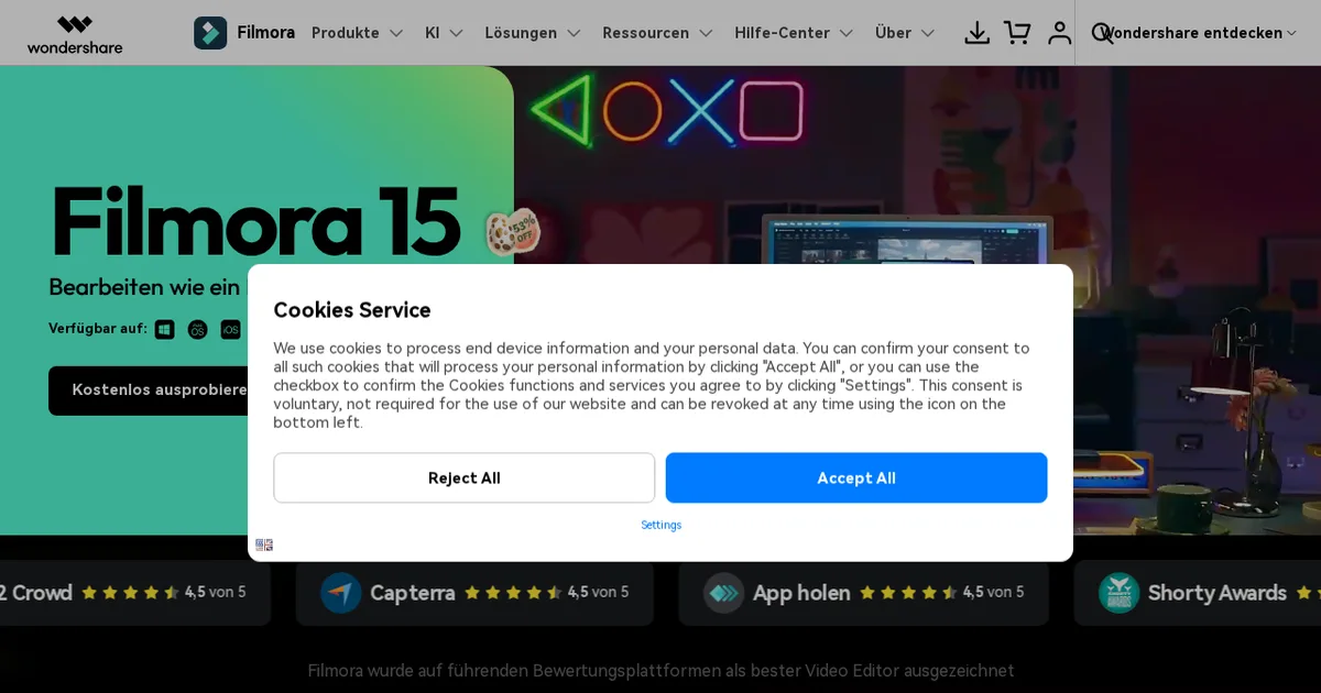 Screenshot von Wondershare Filmora AI