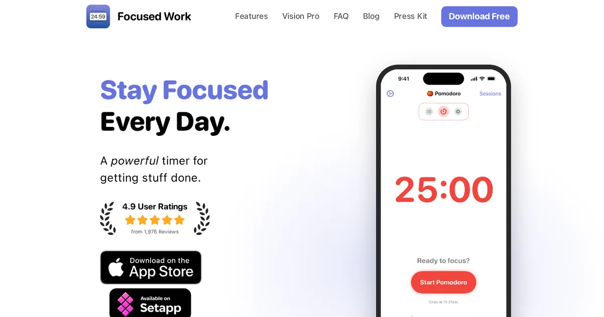 Screenshot von Focused Work
