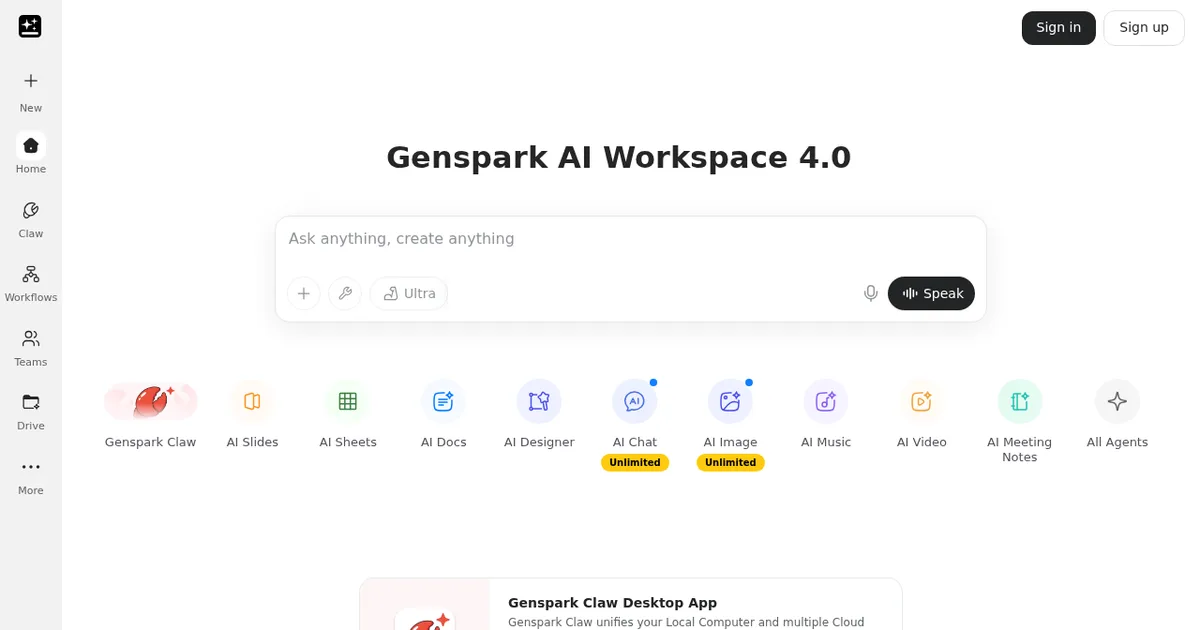 Screenshot von Genspark