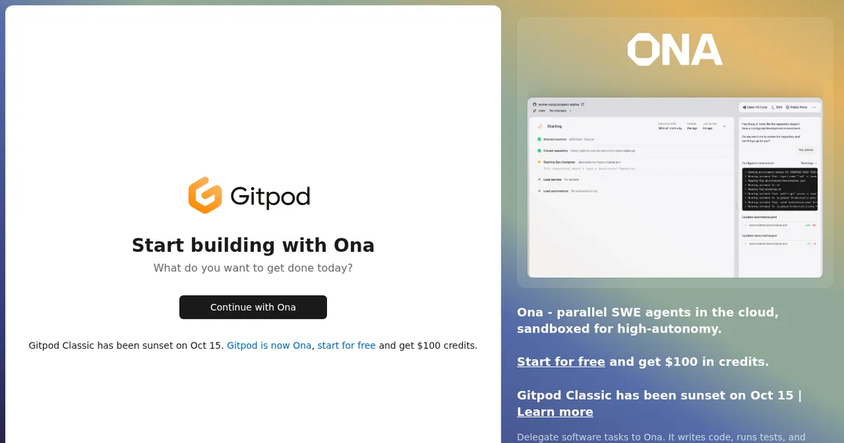 Screenshot von Gitpod