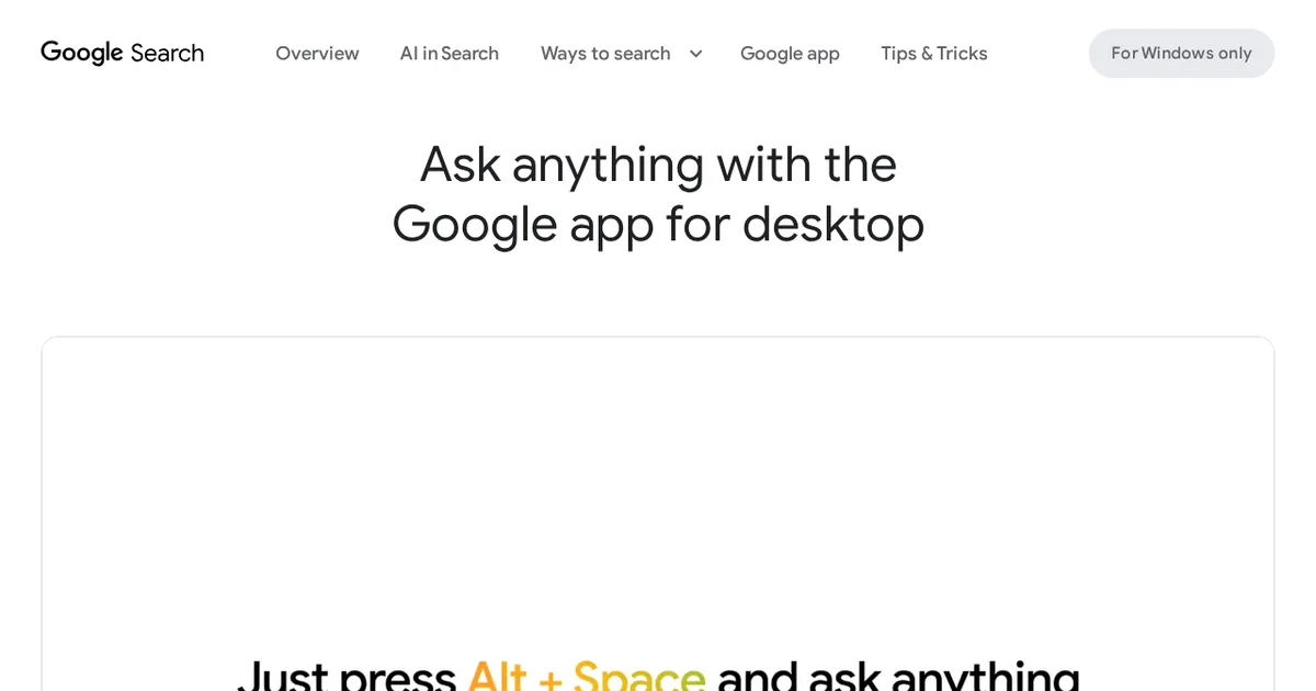 Screenshot von Google app for desktop