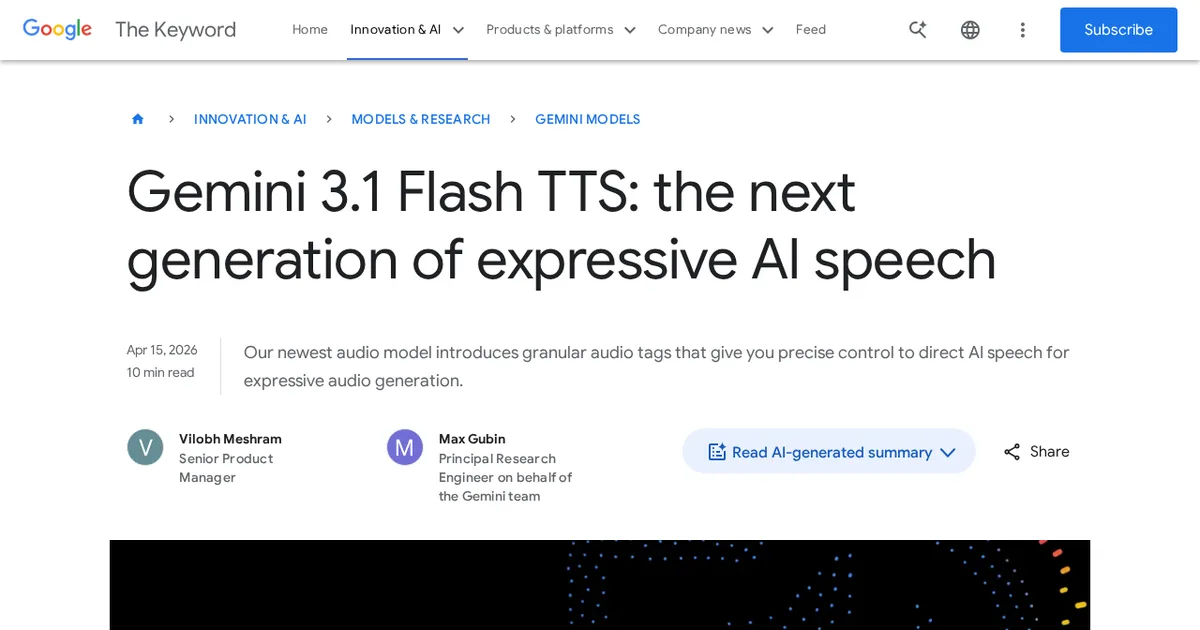 Screenshot von Google Gemini 3.1 Flash TTS