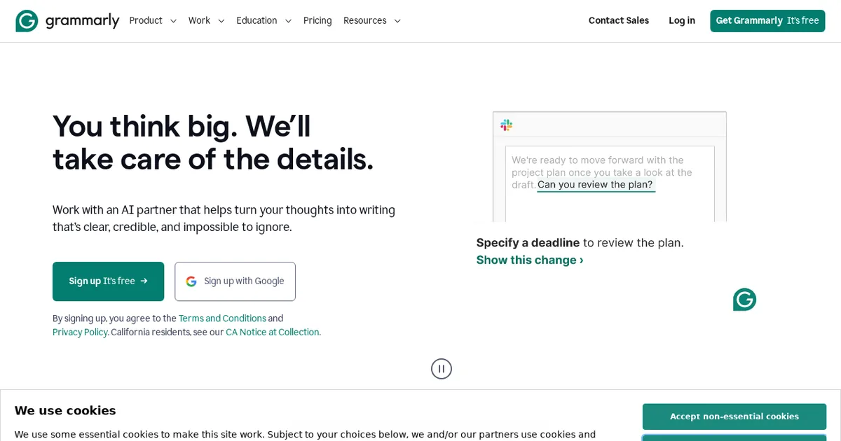 Screenshot von Grammarly