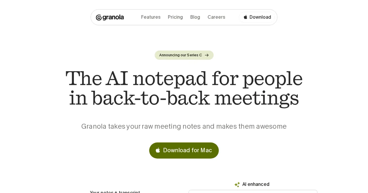 Screenshot von Granola AI