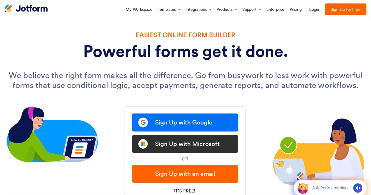 Screenshot von Jotform AI