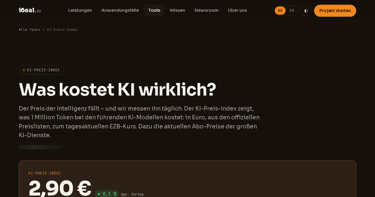 Screenshot von KI-Preis-Index