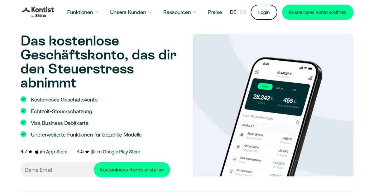 Screenshot von Kontist