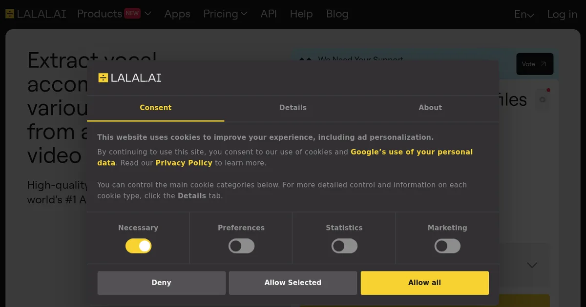 Screenshot von Lalal.ai