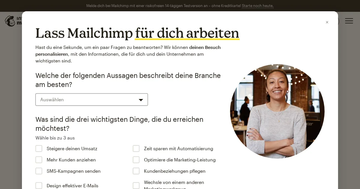 Screenshot von Mailchimp AI