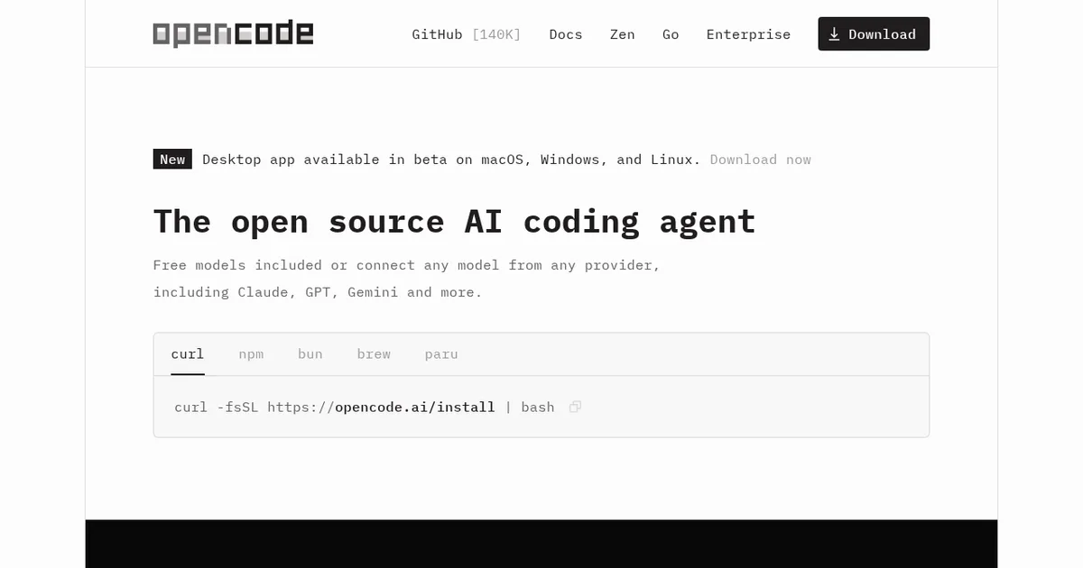 Screenshot von OpenCode