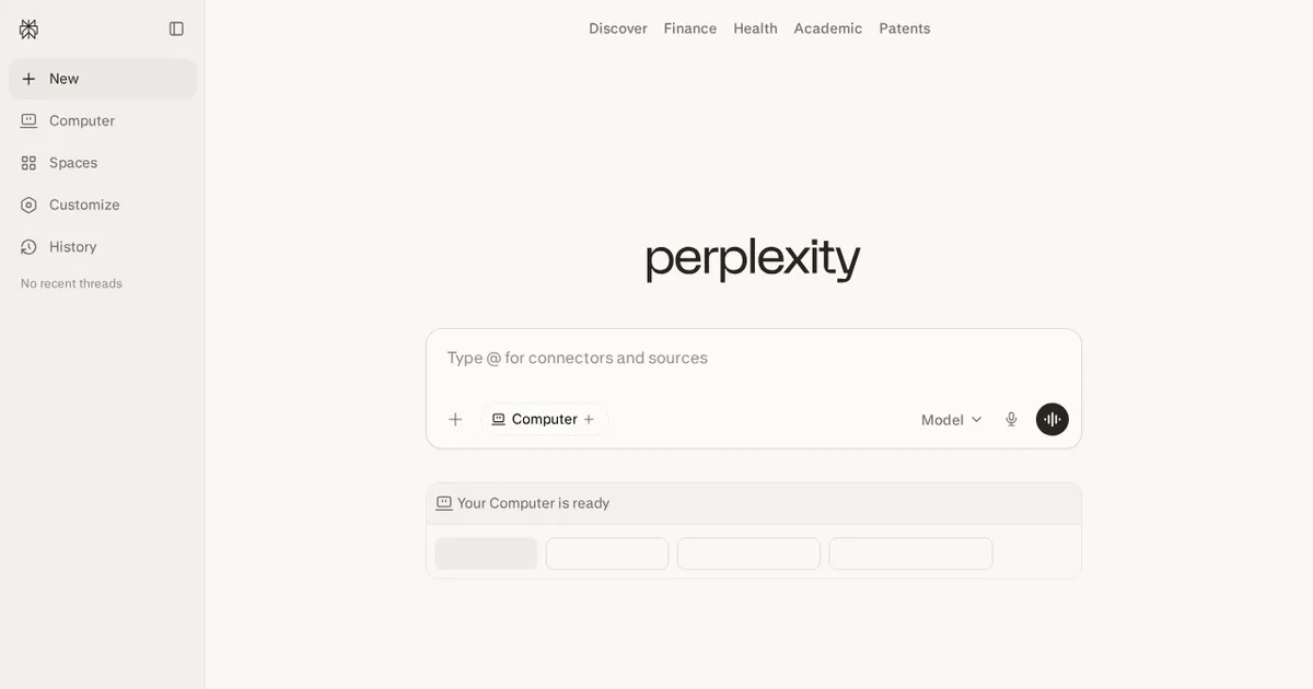 Screenshot von Perplexity