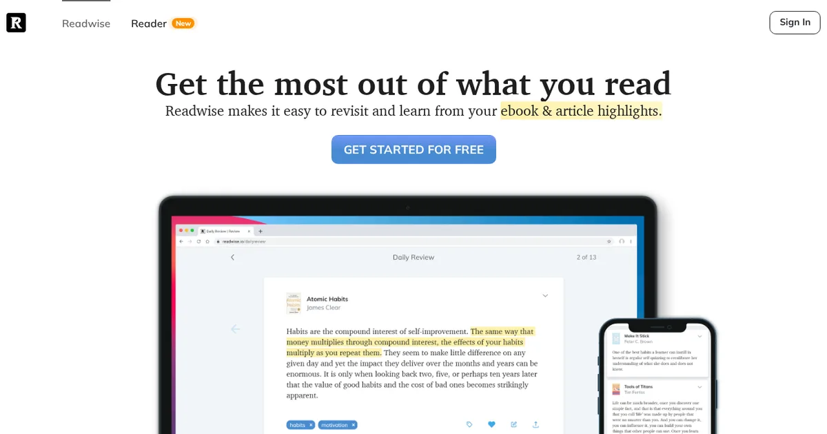 Screenshot von Readwise