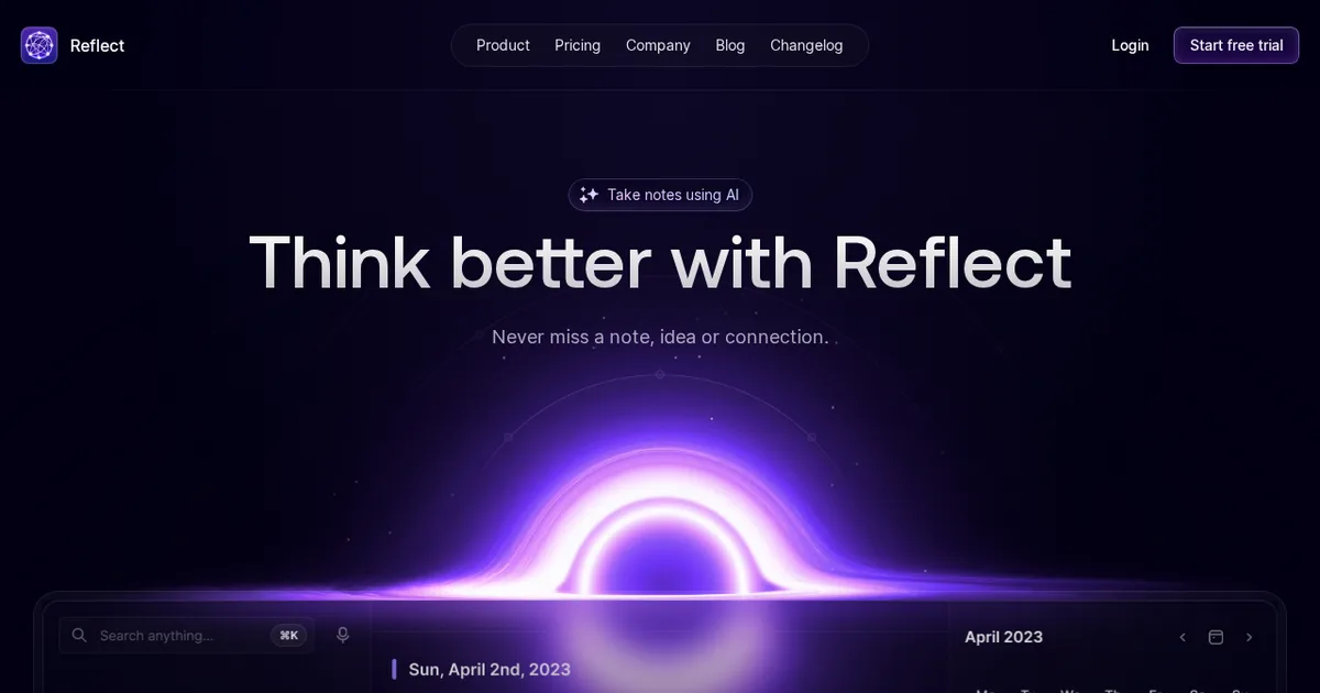 Screenshot von Reflect Notes