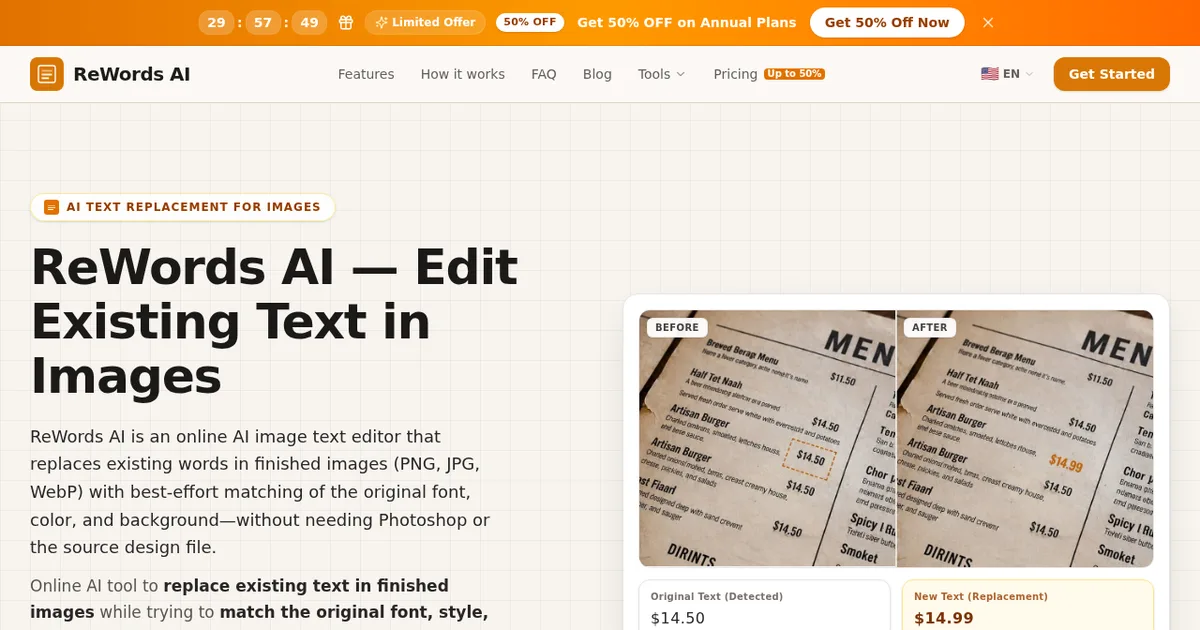 Screenshot von ReWords AI