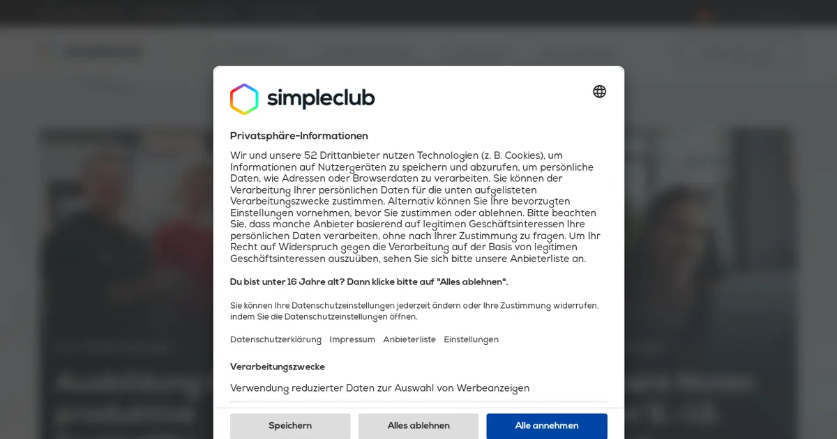 Screenshot von Simpleclub