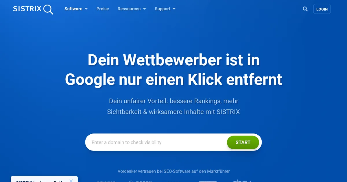 Screenshot von Sistrix