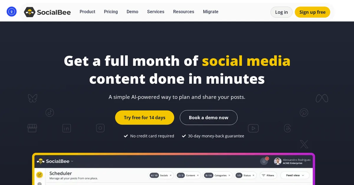 Screenshot von SocialBee