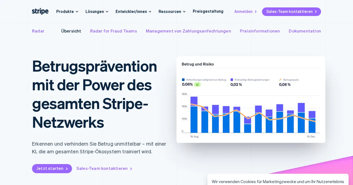 Screenshot von Stripe Radar