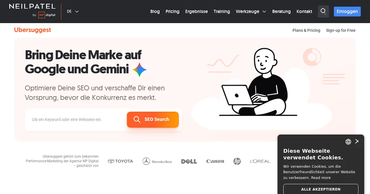Screenshot von Ubersuggest