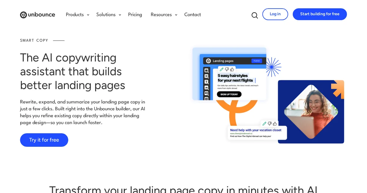 Screenshot von Unbounce Smart Copy