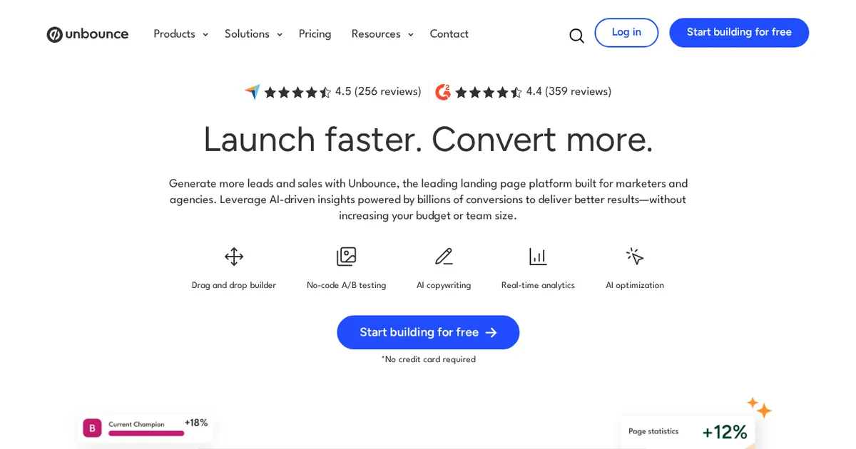 Screenshot von Unbounce Smart Builder