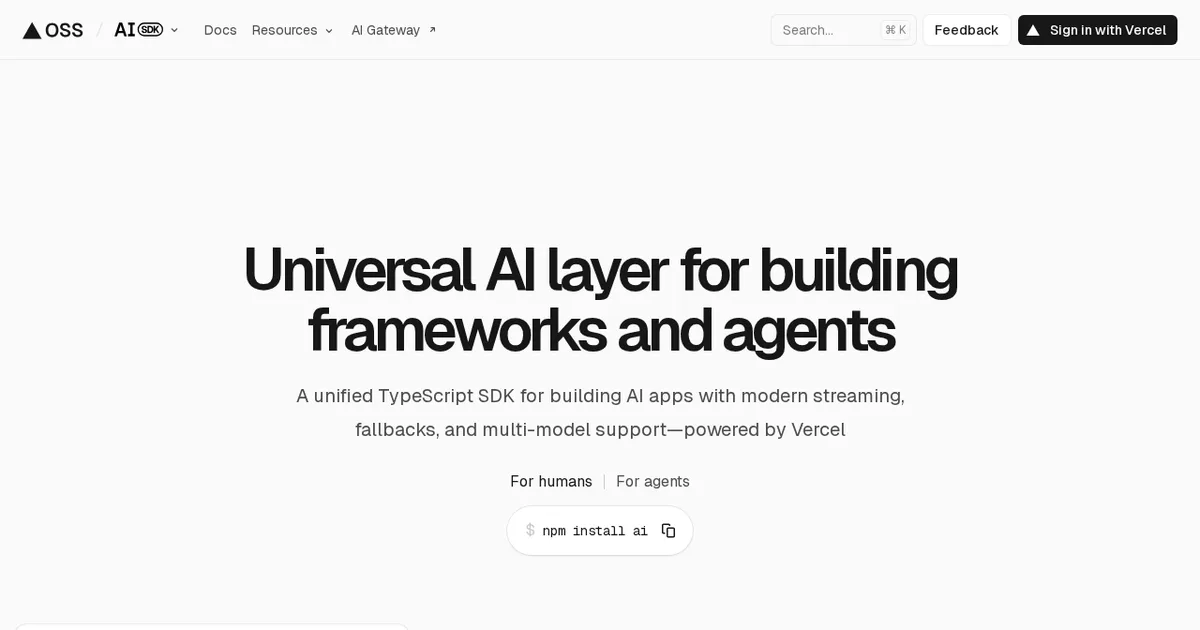 Screenshot von Vercel AI SDK