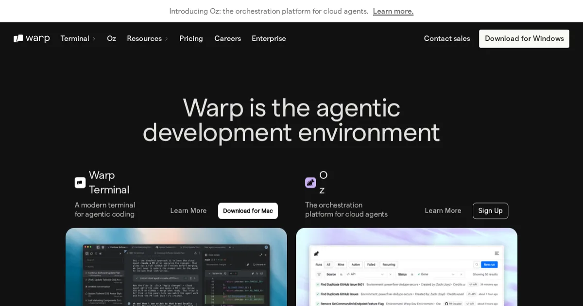 Screenshot von Warp