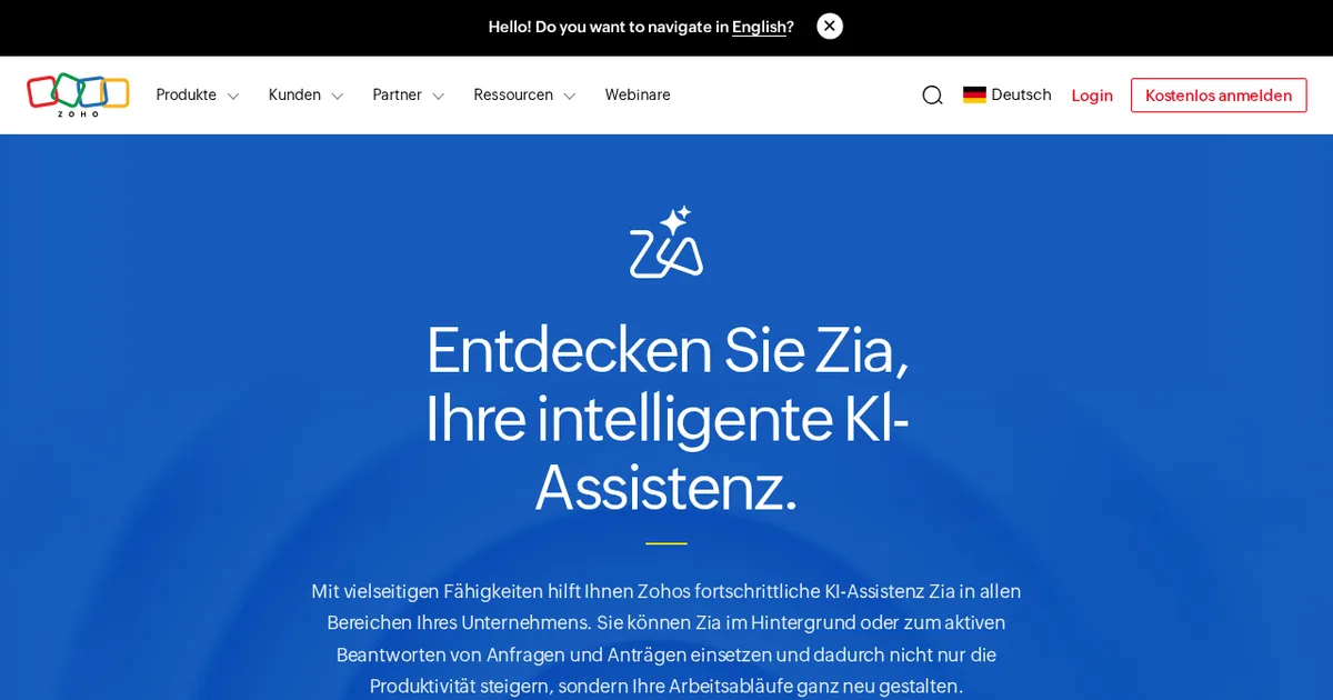 Screenshot von Zoho Zia